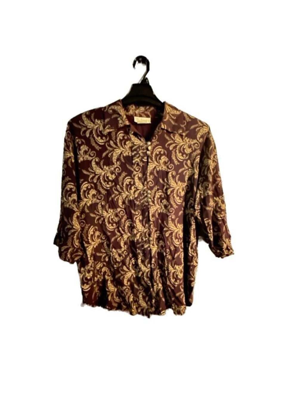Pride & Joy Vintage Burgundy and Gold Paisley Print Button-Up Blouse